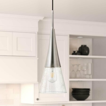 HENN & HART Myra Brushed Nickel Pendant with Seeded Glass Shade PD0757